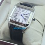 Cartier Santos Dumont Steel White Small Leather Strap Watch