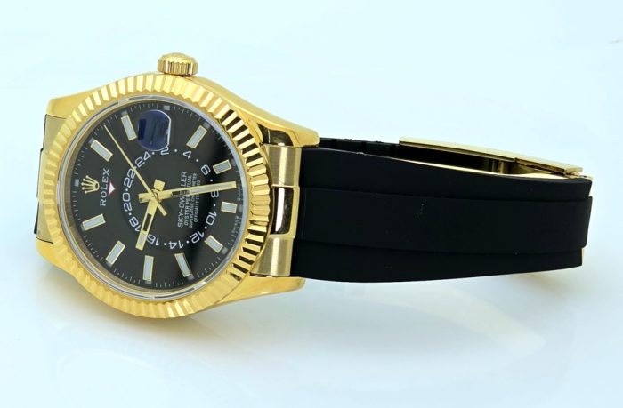 Rolex Sky Dweller Gold Black Rubber Strap Swiss ETA Automatic 7750 Valjoux Movement Watch - Image 5