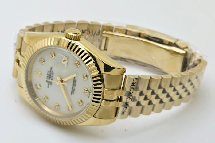 Rolex Date Just Mother Of Pearl White Golden Swiss Automatic Watch - Image 5