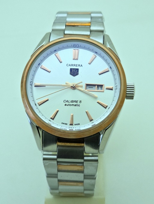 231025D12 Tag Heuer Carrera Calibre 5 White Day-Date Dual Tone Swiss Automatic Watch - Image 3