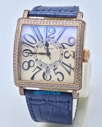 Franck Muller Master Square Diamond Blue Leather Strap Watch