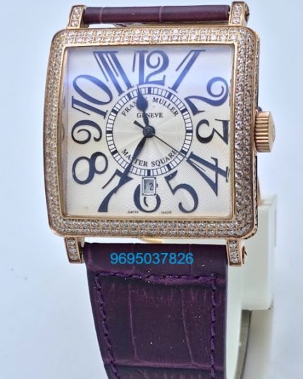 Franck Muller Master Square Full Diamond Leather Strap Watches