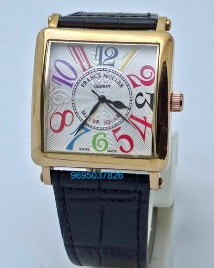 Franck Muller Square Master Rose Gold Color Dreams Leather Strap Watch