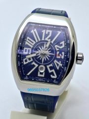 Franck Muller Vanguard Yachting Steel Blue Leather Strap Swiss ETA Automatic Watch