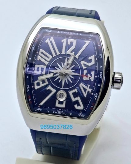 Franck Muller Vanguard Yachting Steel Blue Leather Strap Swiss ETA Automatic Watch