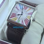 Franck Muller Square Master Steel Color Dreams Roman Mark Leather Strap Watch