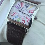 Franck Muller Square Master Steel Color Dreams Leather Strap Watch