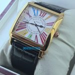 Franck Muller Square Master Rose Gold Color Dreams Roman Mark Leather Strap Watch