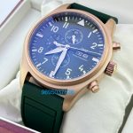 I W C Pilot Chronograph Day-Date Rose Gold Green Rubber Strap Watch