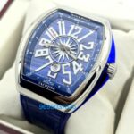 Franck Muller Vanguard Yachting Steel Blue Leather Strap Swiss ETA Automatic Watch