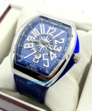 Franck Muller Vanguard Yachting Steel Blue Leather Strap Swiss ETA Automatic Watch
