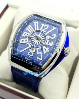 Franck Muller Vanguard Yachting Steel Blue Leather Strap Swiss ETA Automatic Watch