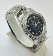 Rolex Day-Date Diamond Bezel Blue Steel Swiss Automatic Watch - Image 4