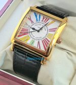 Franck Muller Square Master Rose Gold Color Dreams Roman Mark Leather Strap Watch