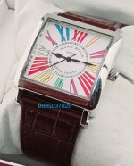 Franck Muller Square Master Steel Color Dreams Roman Mark Leather Strap Watch