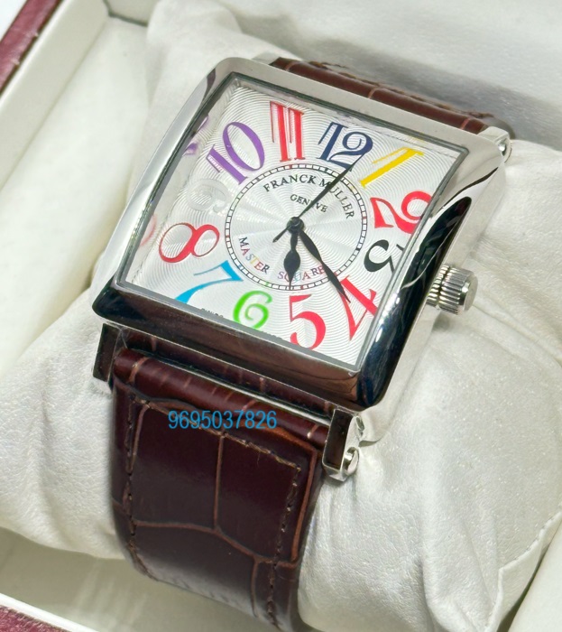 Franck Muller Square Master Steel Color Dreams Leather Strap Watch