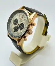 Breitling Navitimer Chrono Black & White Rose Gold Leather Strap Watch - Image 4