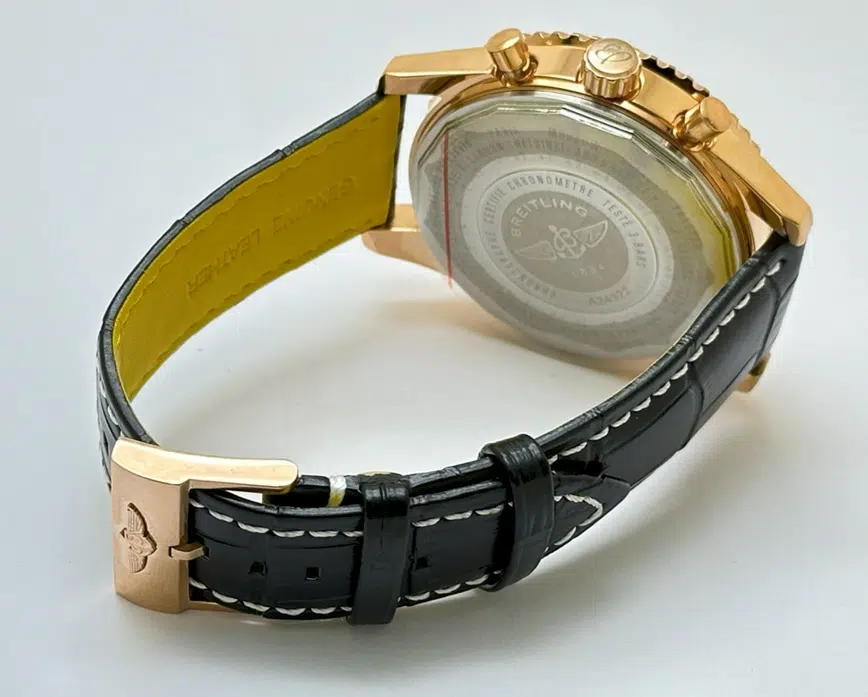 Breitling Navitimer Chrono Black & White Rose Gold Leather Strap Watch - Image 7