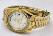 Rolex Day-Date Roman Mark Diamond Bezel Golden Swiss Automatic Watch - Image 5