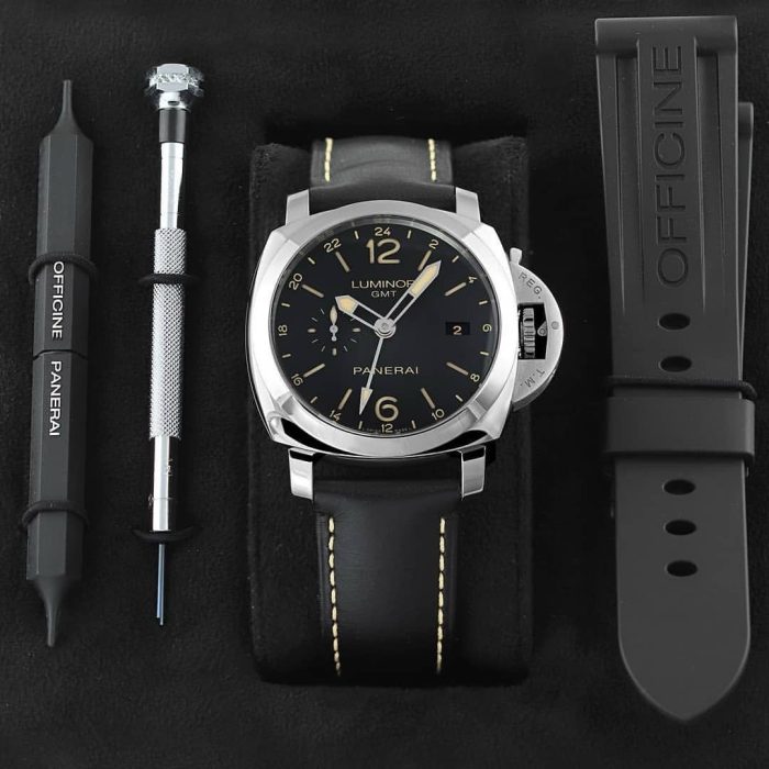 Panerai GMT Steel Black Strap Swiss Automatic Watch