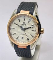 OMEGA SEAMASTER AQUA TERRA WHITE ROSE GOLD BEZEL RUBBER STRAP LIMITED EDITION SWISS AUTOMATIC WATCH - Image 3