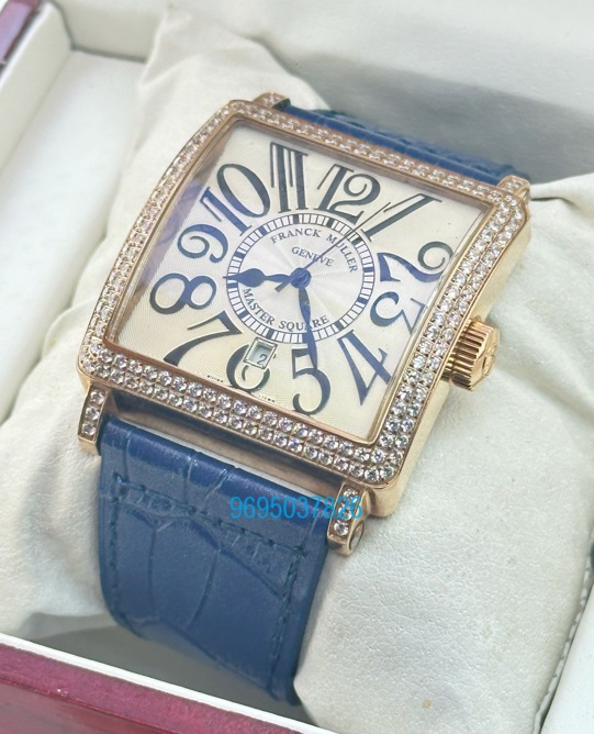 Franck Muller Master Square Diamond Blue Leather Strap Watch