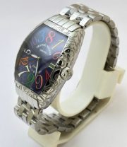 Franck Muller Crazy Hours Croco Blue Steel Swiss Automatic Watch - Image 4