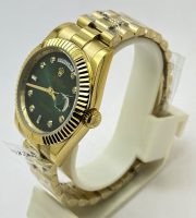 Rolex Day-Date Diamond Mark Green Golden Swiss Automatic Watch - Image 3