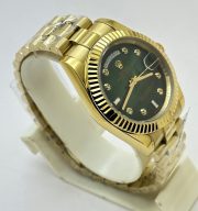 Rolex Day-Date Diamond Mark Green Golden Swiss Automatic Watch - Image 4