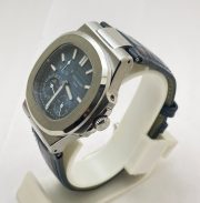 Patek Philippe Nautilus Moon Phase Power Resrve Blue Leather Strap Swiss Automatic Watch - Image 4
