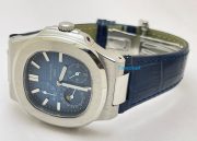 Patek Philippe Nautilus Moon Phase Power Resrve Blue Leather Strap Swiss Automatic Watch - Image 6