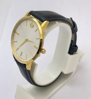 Movado Ultra Slim White Dail Leather Strap Watch - Image 4