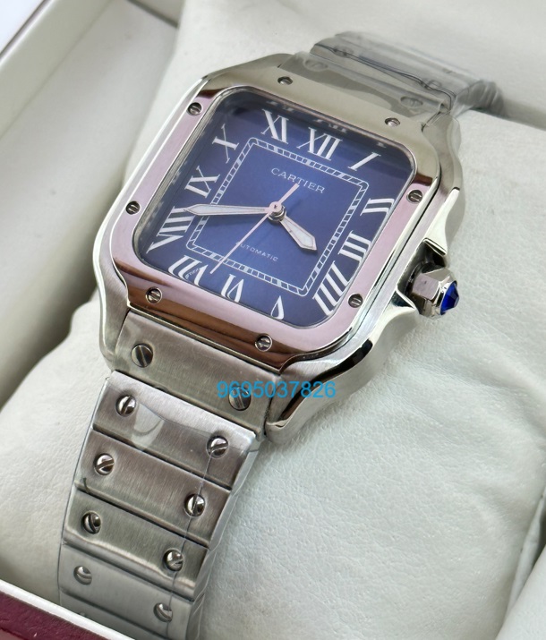 Cartier Santos 100 Steel Blue Swiss Automatic Ladies Watch