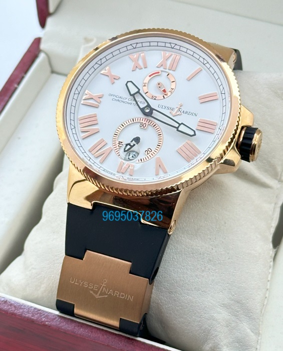 Ulysse Nardin Maxi Marine Rose Gold White Rubber Strap Swiss Automatic Watch