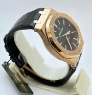Audemars Piguet Royal Oak Rose Gold Black Leather Strap Swiss Automatic Watch - Image 5