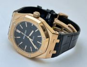 Audemars Piguet Royal Oak Rose Gold Black Leather Strap Swiss Automatic Watch - Image 6