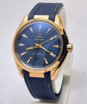 OMEGA SEAMASTER AQUA TERRA ROSE GOLD BLUE RUBBER STRAP LIMITED EDITION SWISS AUTOMATIC WATCH - Image 3