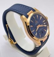 OMEGA SEAMASTER AQUA TERRA ROSE GOLD BLUE RUBBER STRAP LIMITED EDITION SWISS AUTOMATIC WATCH - Image 5