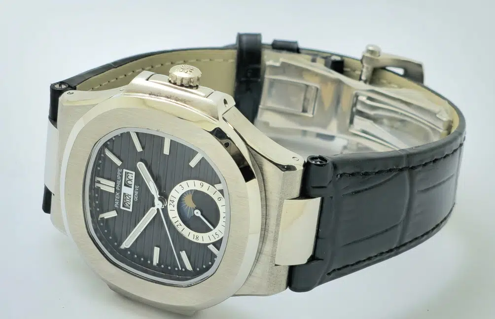 Patek Philippe Nautilus Annual Calendar Moon Phase Leather Strap Swiss Automatic Watch - Image 6