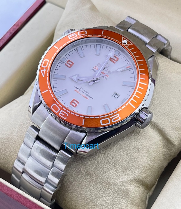 Omega Seamaster White Orange Bezel Swiss Automatic Watch