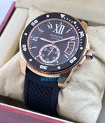 Cartier Calibre De Diver Rose Gold Black Rubber Strap Watch