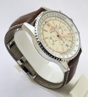 Breitling Navitimer Chrono White Steel Leather Strap Watch - Image 4