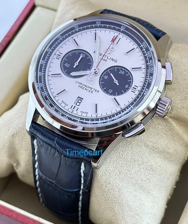 Breitling Premier B01 Chronograph 42 White Dial Leather Strap Watch