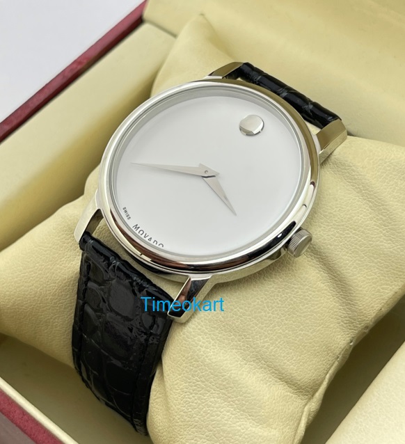 Movado Ultra Slim 2 Steel White Leather Strap Watch