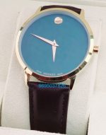 Movado Ultra Slim Green Dial Leather Strap Watch