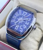 Franck Muller Vanguard Yachting Steel Blue Leather Strap Swiss ETA Automatic Watch