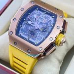 Richard Mille RM11 Rose Gold Yellow Rubber Strap Swiss Automatic Watch