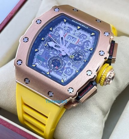 Richard Mille RM11 Rose Gold Yellow Rubber Strap Swiss Automatic Watch