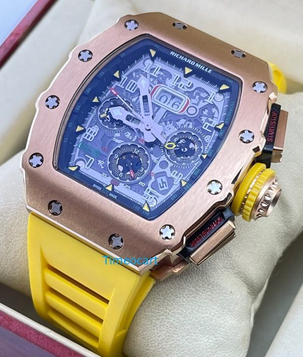 Richard Mille RM11 Rose Gold Yellow Rubber Strap Swiss Automatic Watch