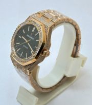 Audemars Piguet Royal Oak Full Diamond Rose Gold Black Swiss ETA Automatic Watch - Image 4